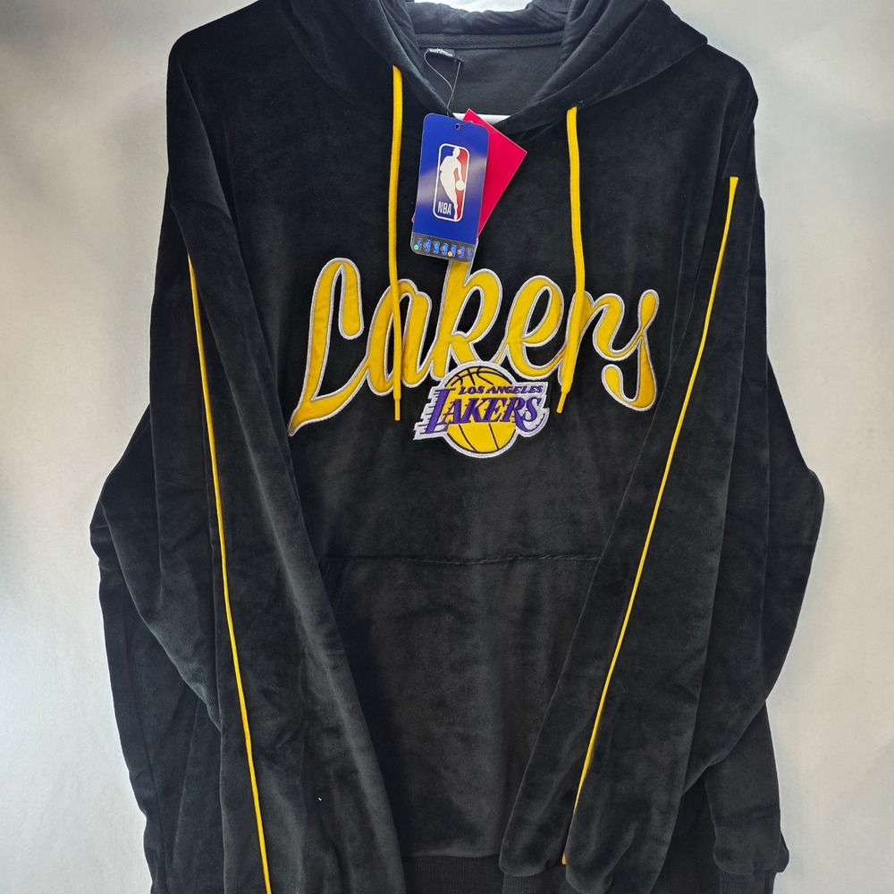 FOCO Los Angeles Lakers Velour‎ Hoodie Black Yellow NBA Womens Sz XL